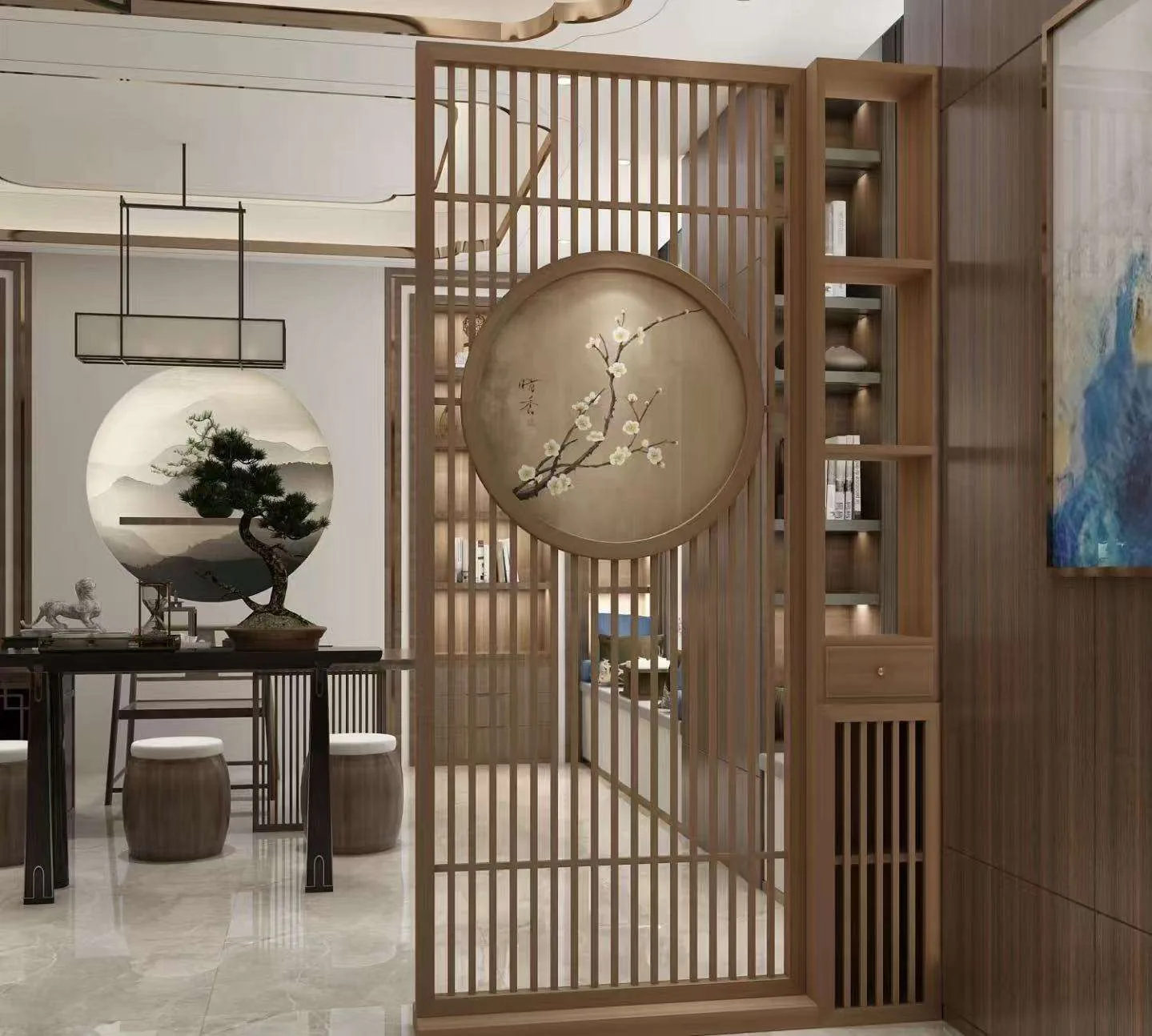 Decorative wood screen and coordinated interior product display