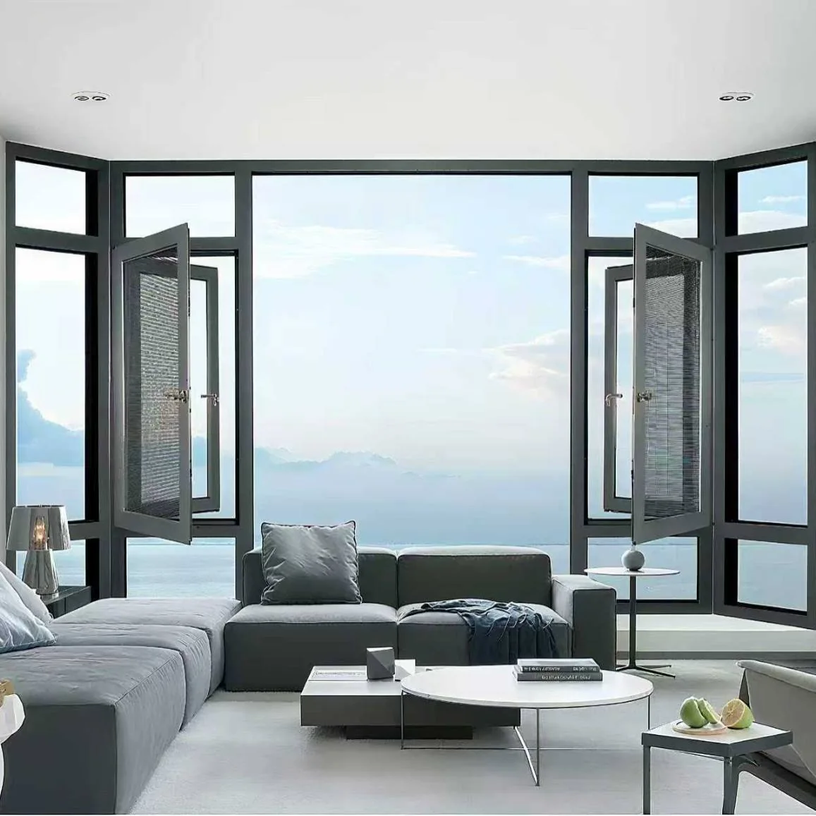 Large aluminum window solution for a bright living room