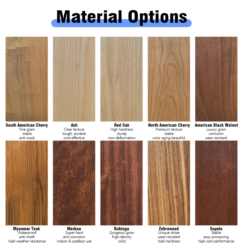 Wood and board material samples for custom cabinet finishes