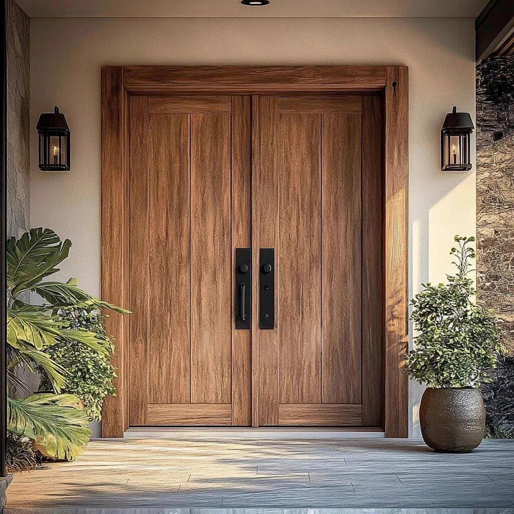 Wood-finish double entry door model SWED-11