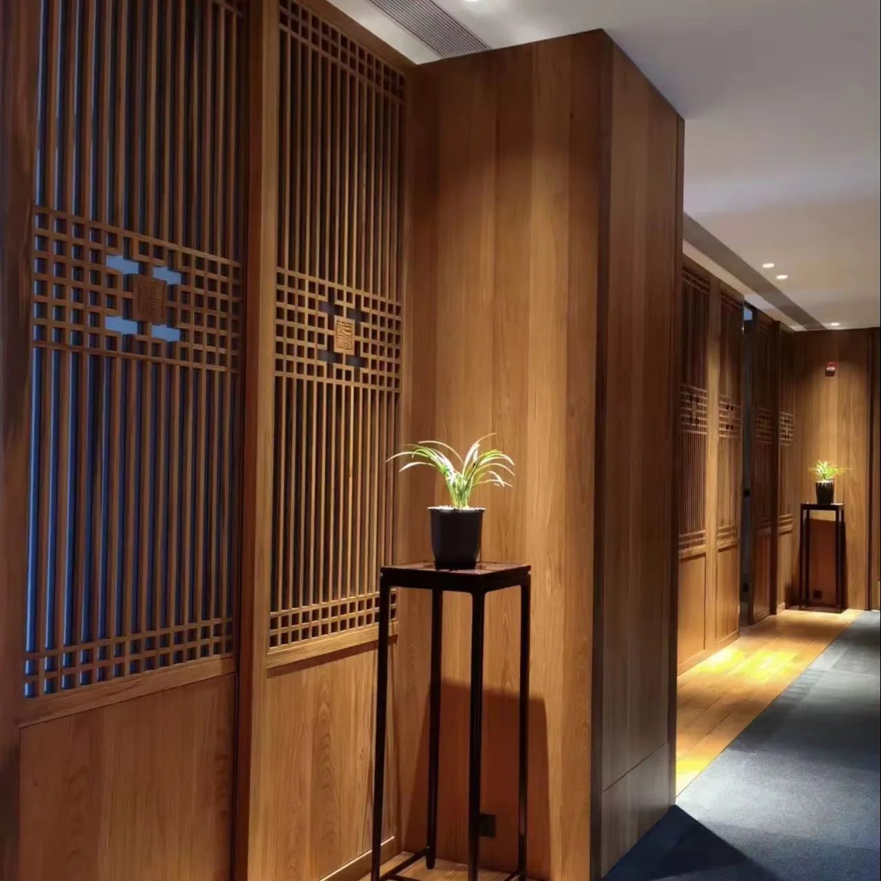 Wood screen partition used between living spaces