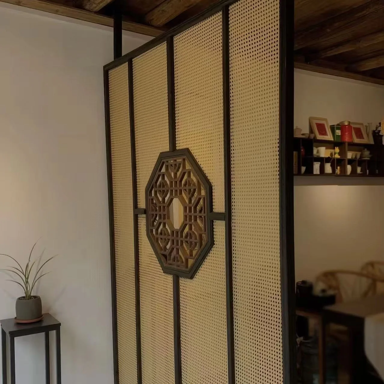 Wood screen partition for a commercial interior planning scenario