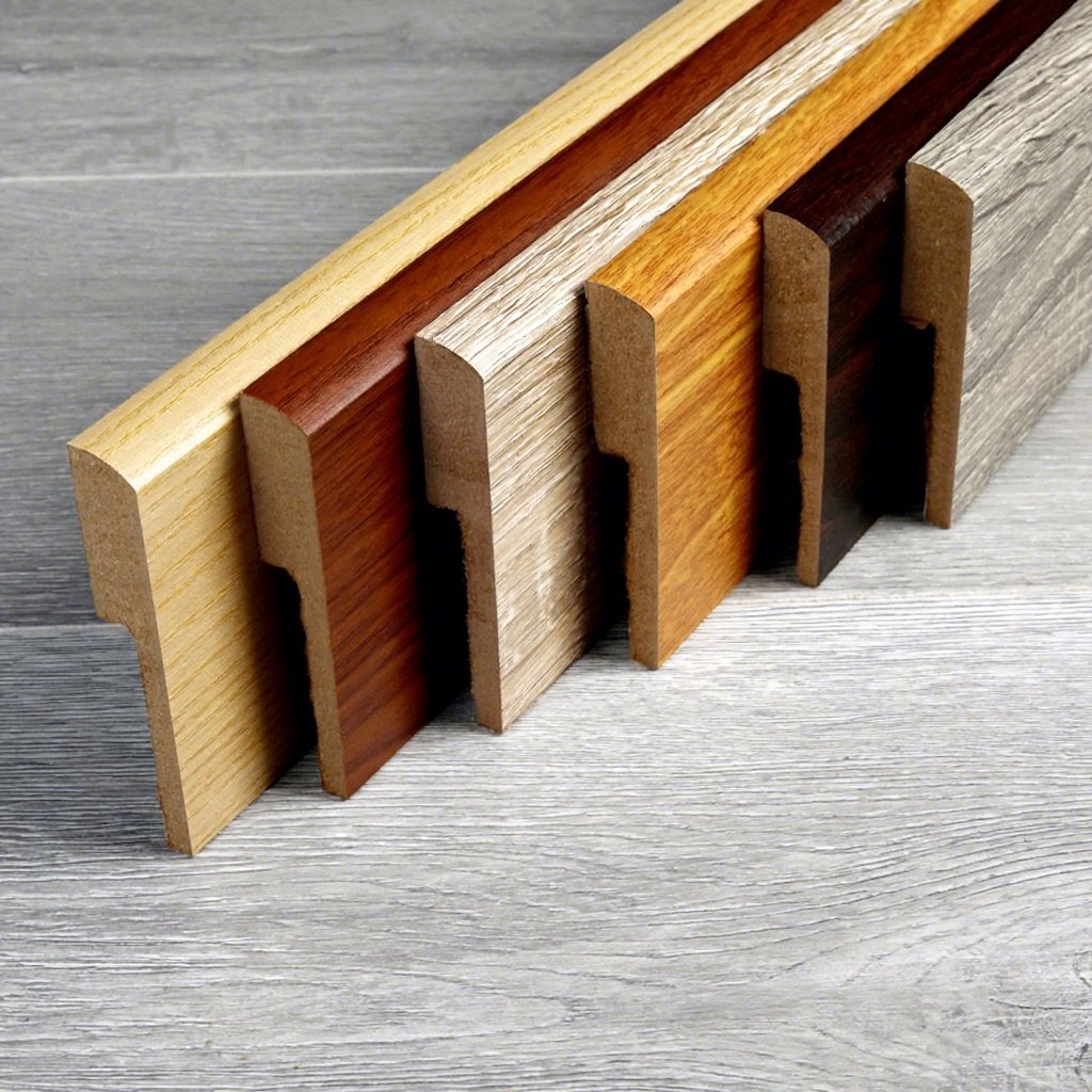 Decorative moulding finish samples used as visual material references